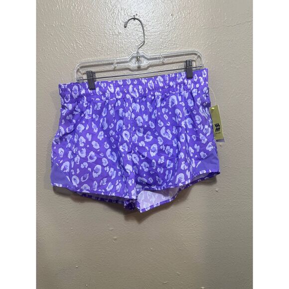 All In Motion Women’s‎ 3” Running Shorts Large Purple Leopard Zip Pocket NWT - Picture 6 of 12